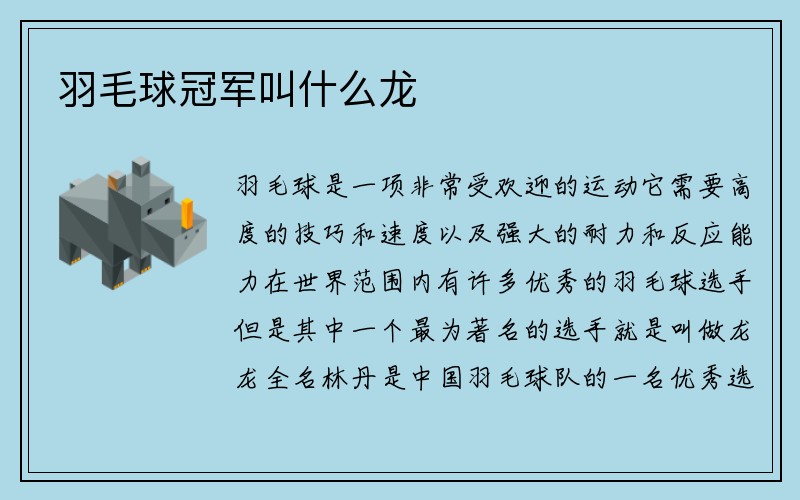 羽毛球冠军叫什么龙